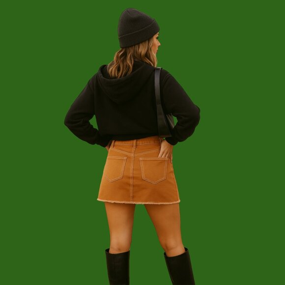 Forever 21 Raw Hem Tan Denim Mini Skirt (Size M) - Picture 2 of 9